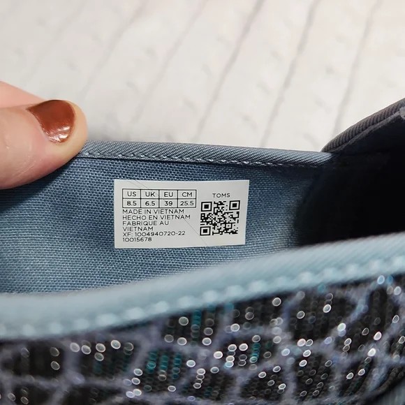 Toms Black Snake w/Silver Glitter Light Blue 8.5W Casual - Picture 7 of 8